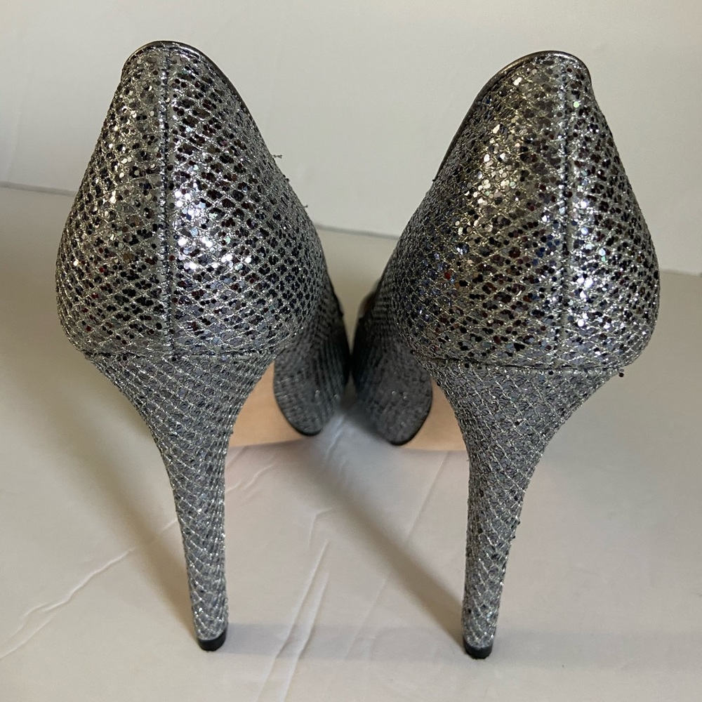 Badgley mischka silver sparkle peep toe heels 6.5 - Picture 5 of 10